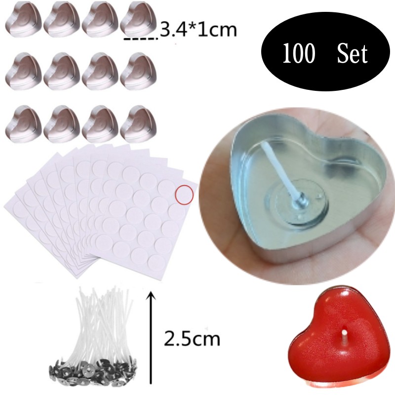 Candle Supplies Tins - 100 Sets Heart shaped Empty Aluminum
