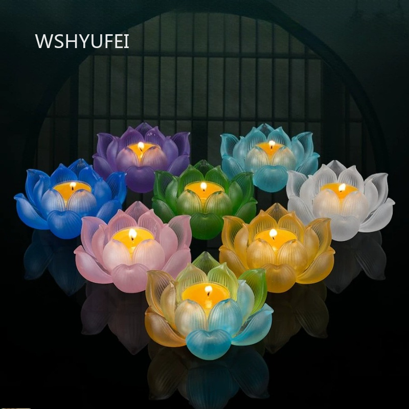 Candle Glass Supplies - Glass Lotus Candlestick Household Butter Lamp